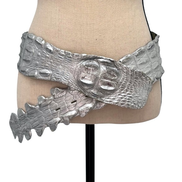 ROBERTO CAVALLI SILVER CROCODILE WIDE BELT main image 4